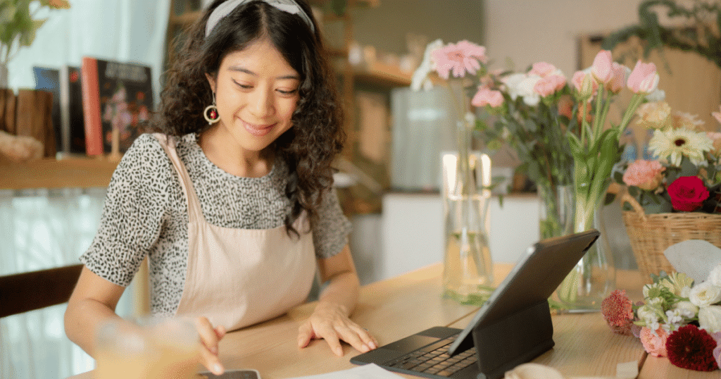 Enjoying her time at a flower shop in Muar, surrounded by colorful blooms, ideal for flower delivery services in Muar.