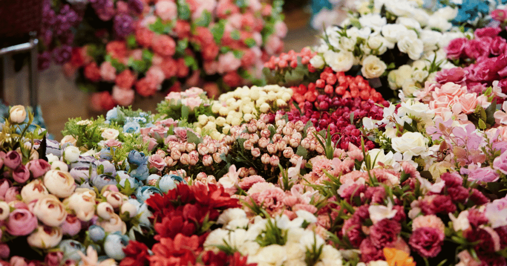 Colorful variety of fresh flowers at a flower shop in Muar, perfect for same-day flower delivery services in the area