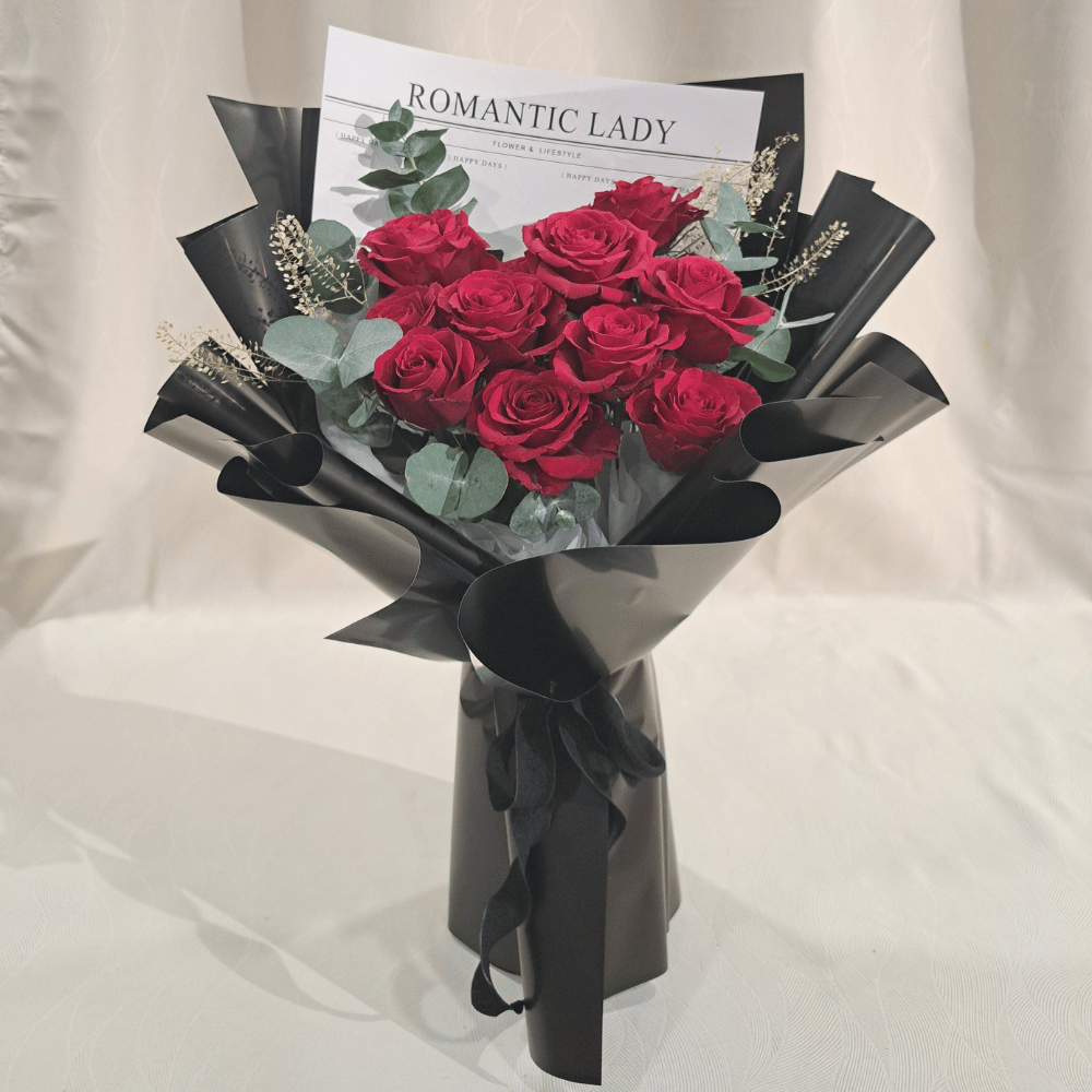 9 Fresh Roses Bouquet (Black)