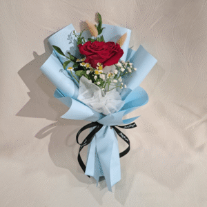 1 Fresh Rose Fresh Baby Breath Bouquet (Light Blue)