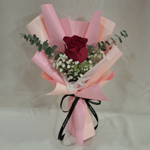 1 Fresh Rose Fresh Baby Breath Bouquet (Light Pink/Pink)