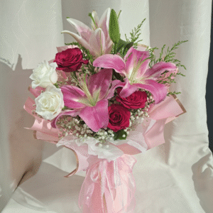 Fresh Lily Fresh Roses Bouquet (Pink)