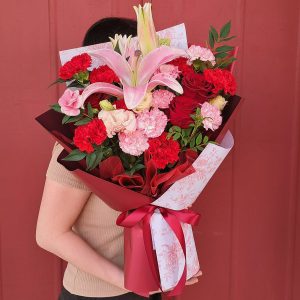Rustic Peach Carnation and Lily Bouquet
