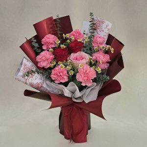 Crimson Romance Rose & Carnation Bouquet