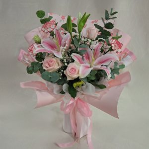 Amethyst Pink Rose and Lily Harmony Bouquet