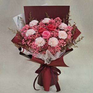 Ruby Rose & Pink Mist Carnation Bouquet