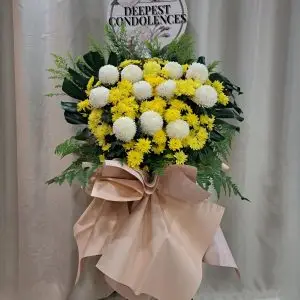 Eternal Light Yellow & White Condolence Flower Stand