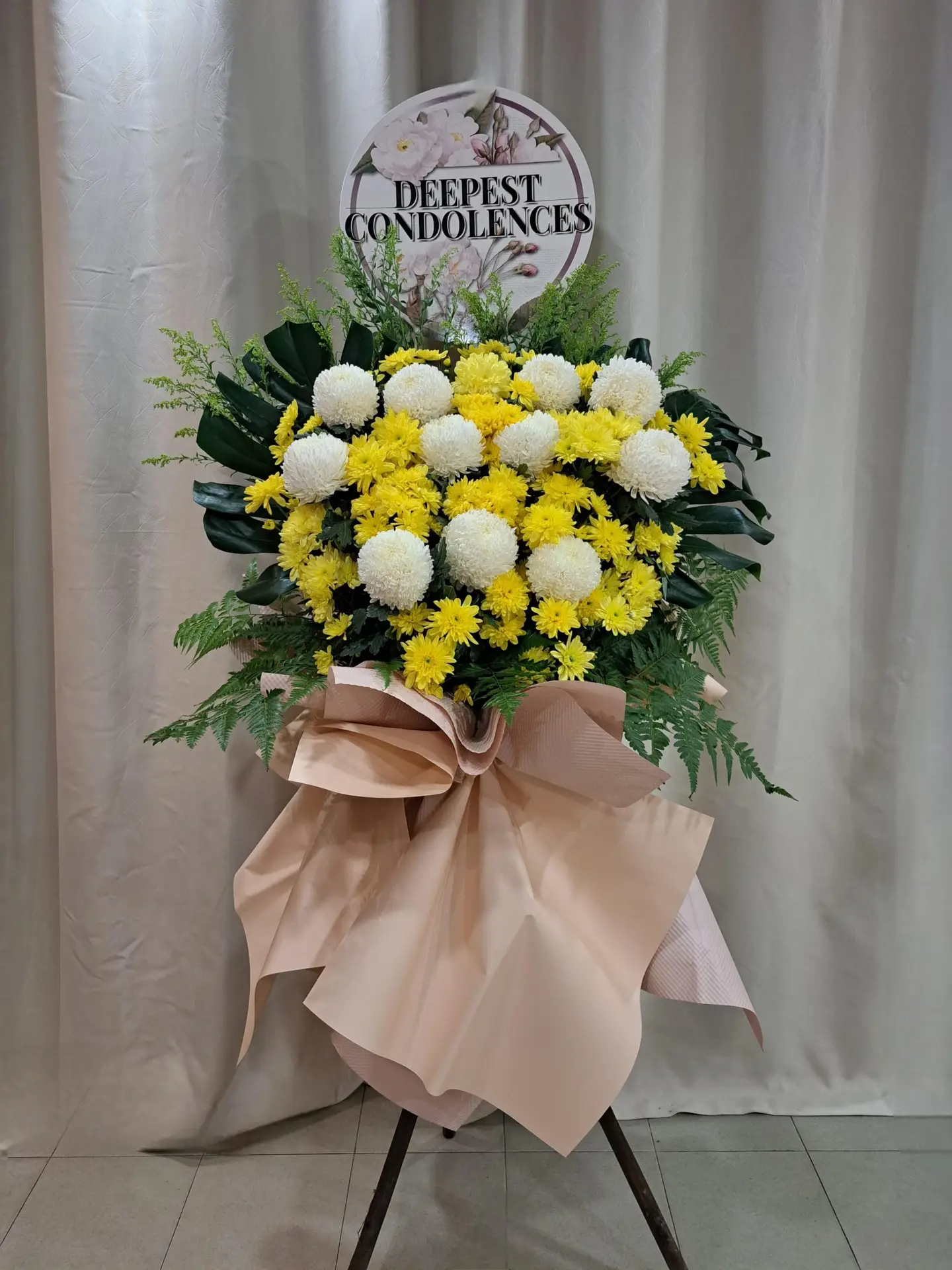 Eternal Light Yellow & White Condolence Flower Stand