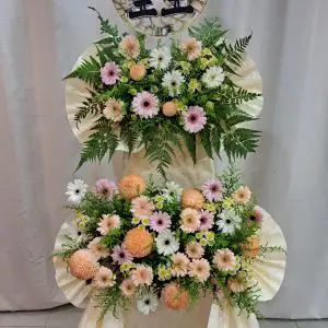 Journey to Pure Land – Soft Peach & Pink Memorial Floral Stand