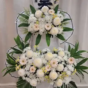 Quiet Sorrow & Timeless Remembrance White & Soft Pink Memorial Floral Stand (2-Tier)