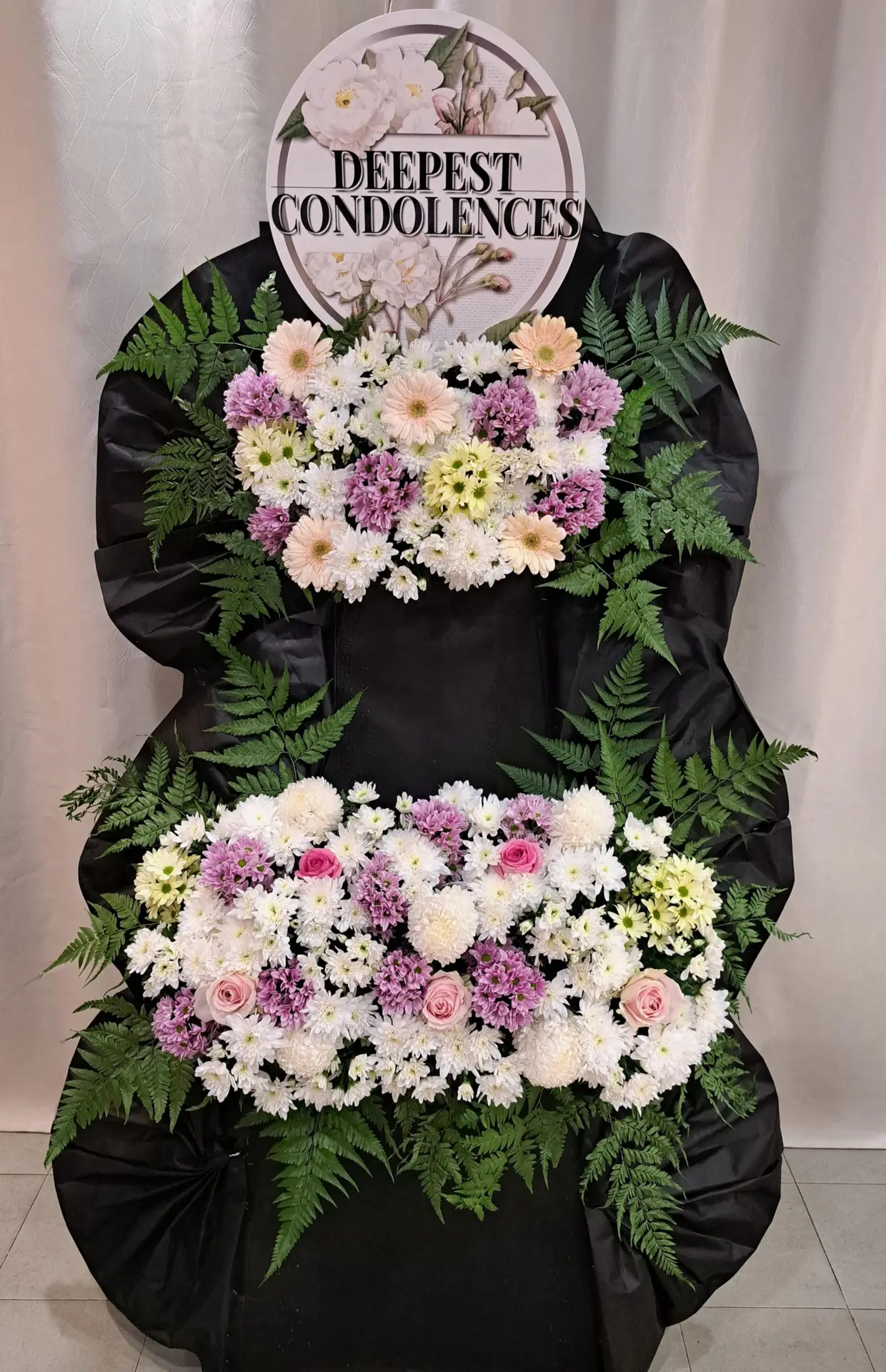 Lilac Remembrance & Gentle Farewell Condolence Flower Stand (2-Tier)