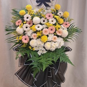 Golden Memory Yellow, White & Soft Pink Memorial Floral Stand